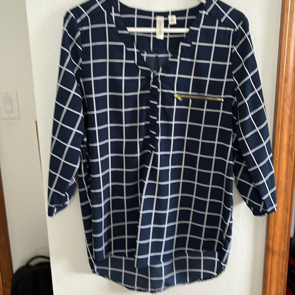 Tacera navy blue/white blouse, size M